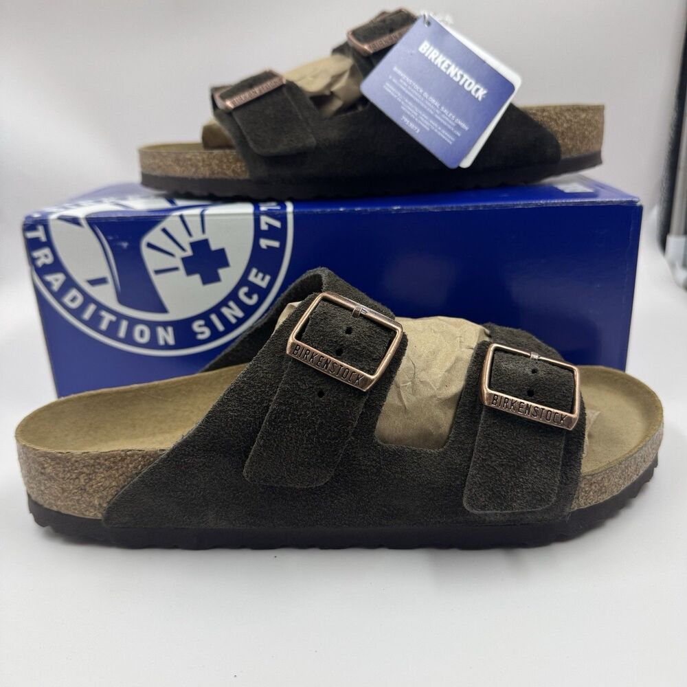Birkenstock Arizona Mocca Brown Soft Footbed Suede Leather Women Sandals Size 10